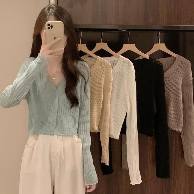 High-End Ice Silk Short Cardigan – Slim Fit Outerwear