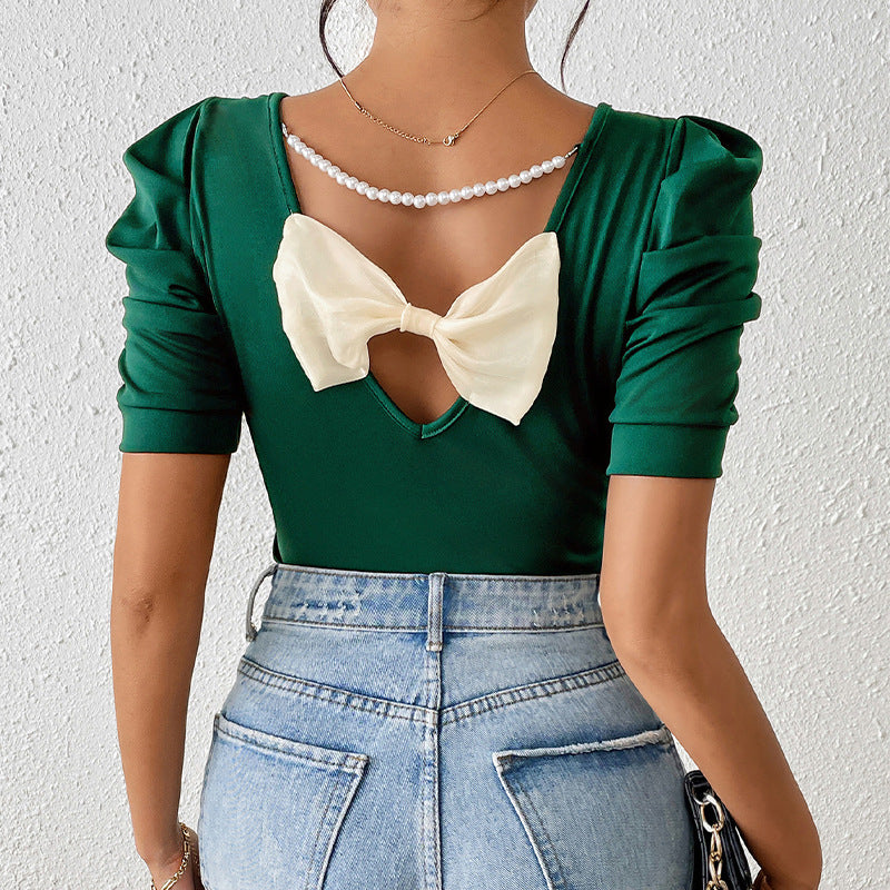 Bubble Sleeve Bow T-Shirt