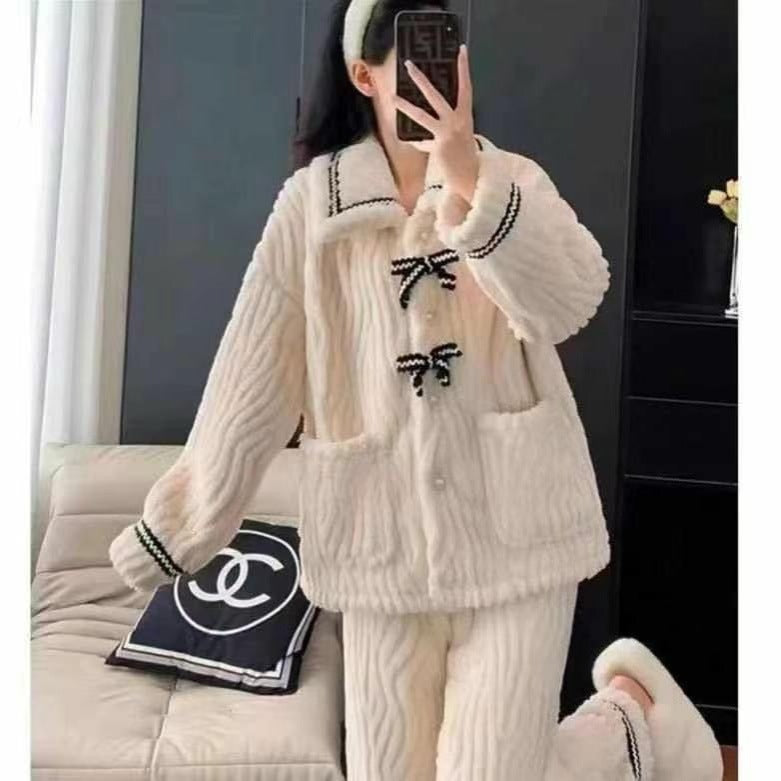 Women’s Bow Coral Velvet Princess Pajama Set