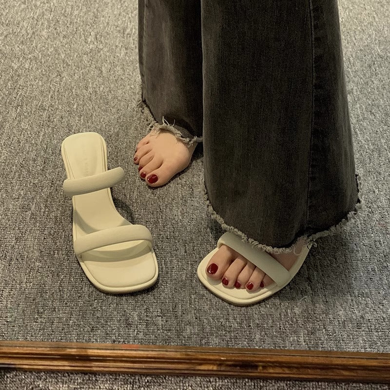 French Retro Chunky Heel Sandals Women