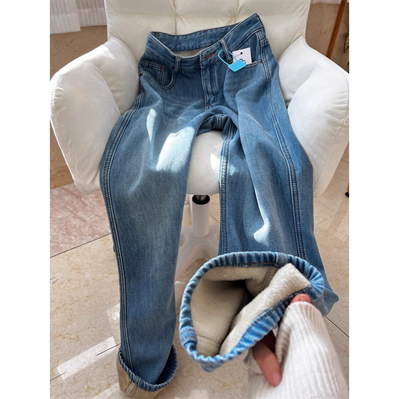 Blue High-Waist Fleece-Lined Jeans