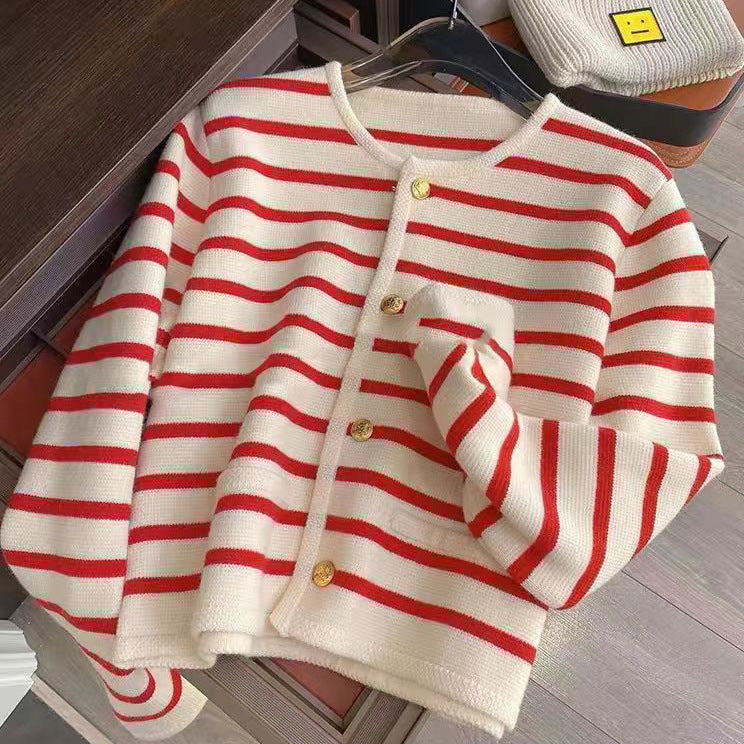 Women’s Chanel-Style Gold Button Knit Cardigan
