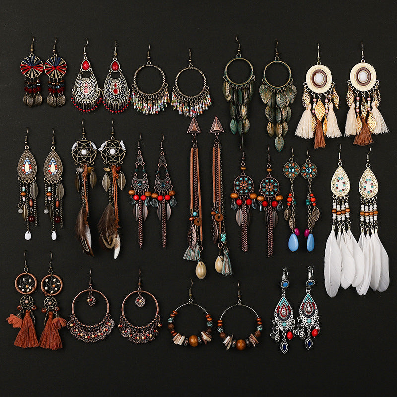 Bohemian Tribal Long Tassel Holiday Earrings