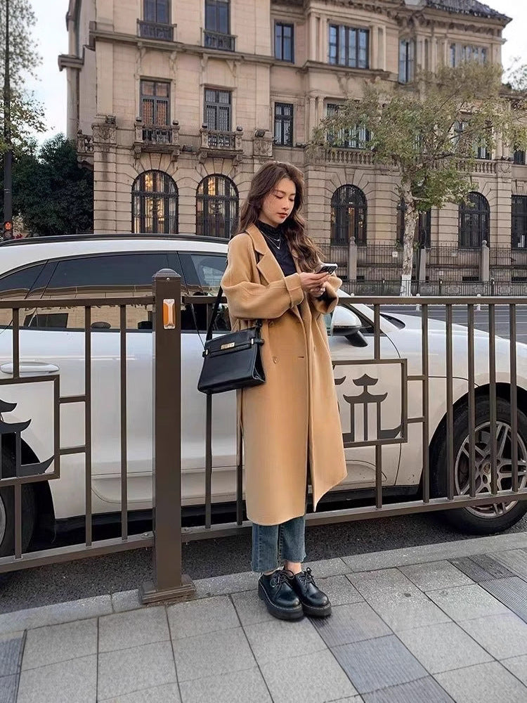 Double-Breasted Woolen Coat Women