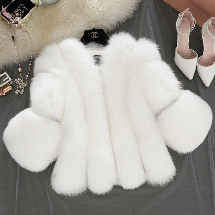 Women’s Short Slim Imitation Fox Fur Jacket