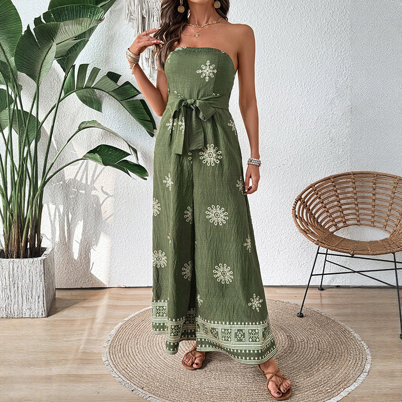 Printed Tube Top Wide-Leg Jumpsuit