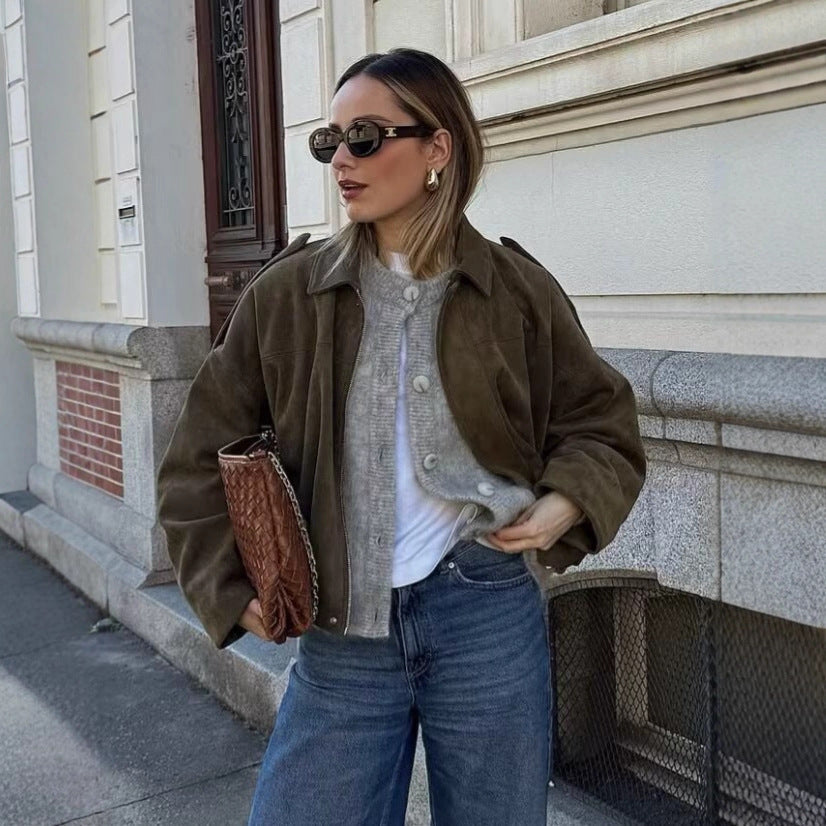 Women’s Suede-Effect Bomber Jacket