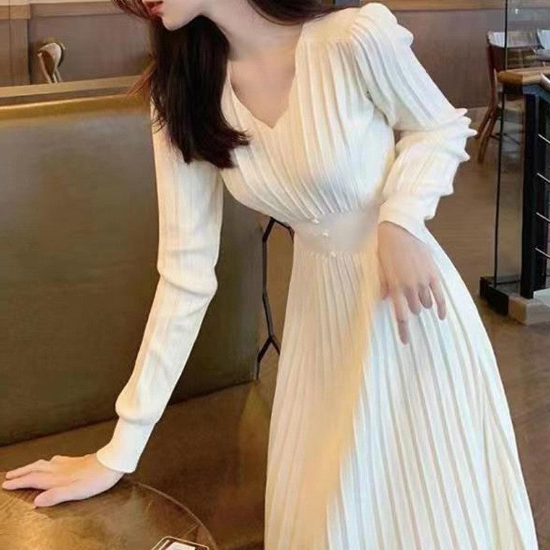 Women’s Korean-Style V-Neck Knit Dress Set