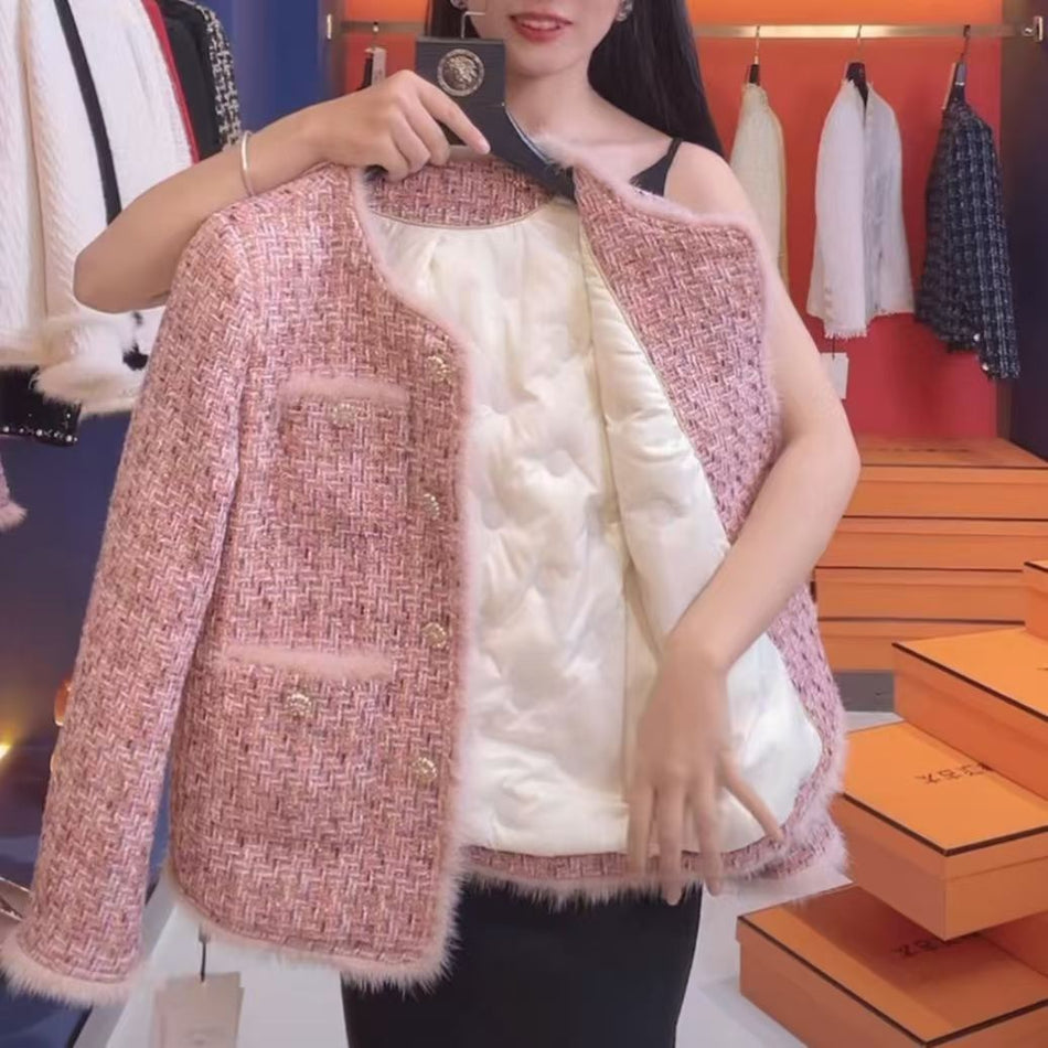Pink Chanel-Style Thickened Down Liner Jacket Women
