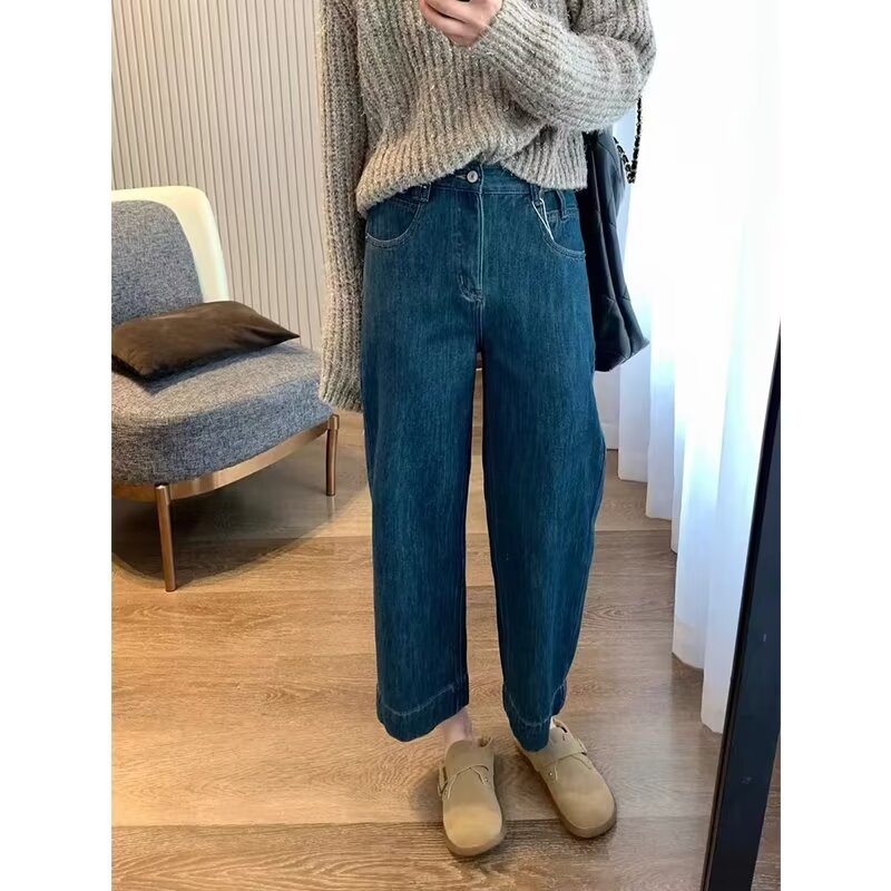 Vintage High-Waist Cropped Wide-Leg Jeans for Women