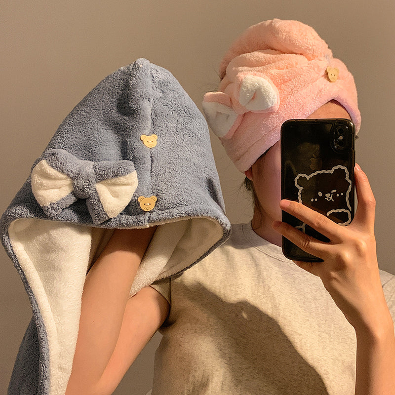 Cute Bow Hair Drying Hat – Double Layer & Quick-Dry