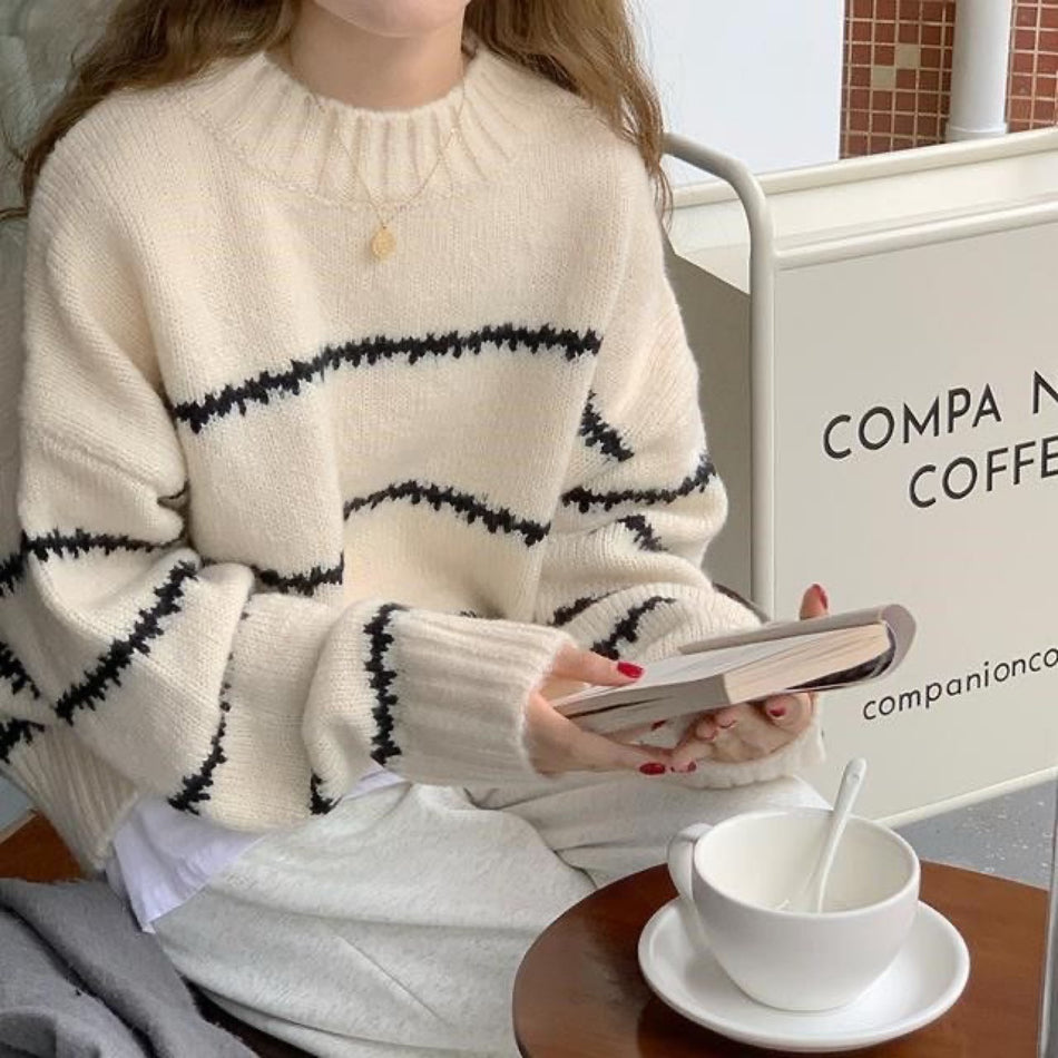 Korean Striped Preppy Knit Sweater