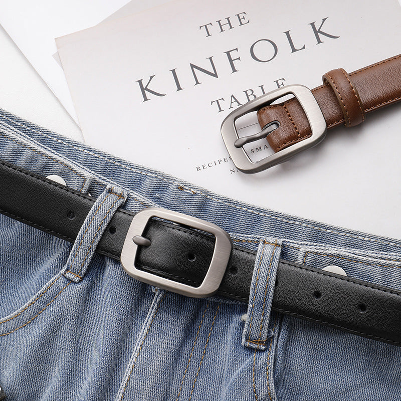 Durable Women’s Leather Belt with Alloy Pin Buckle