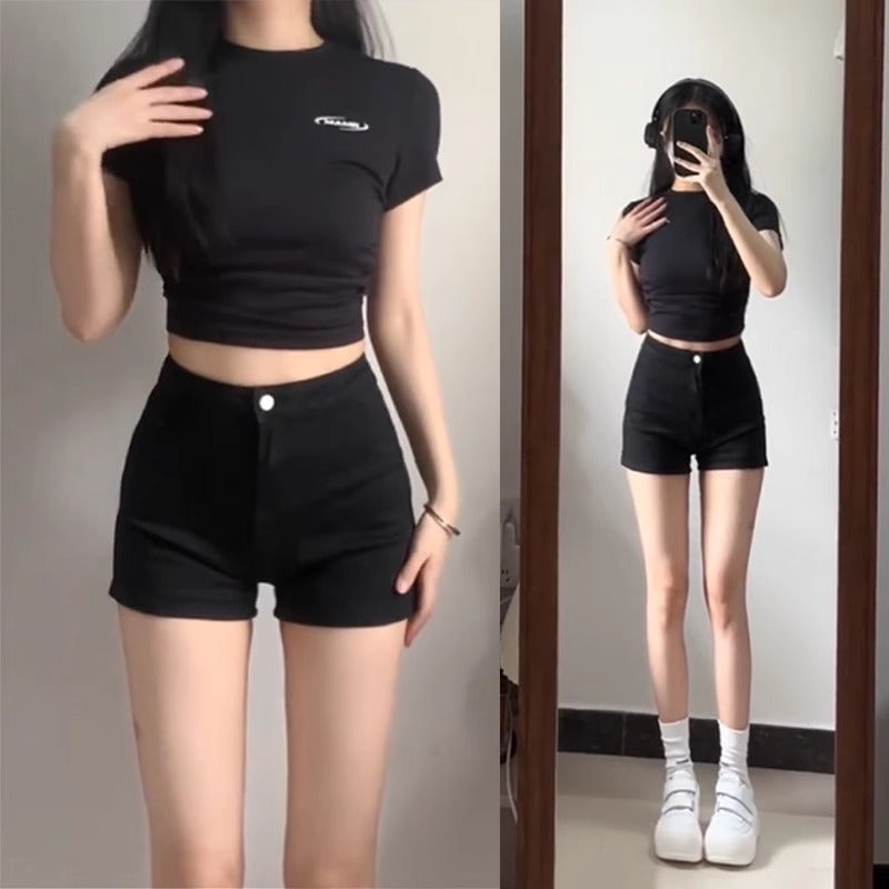 Plus Size Fleece-Lined High Waist Denim Shorts