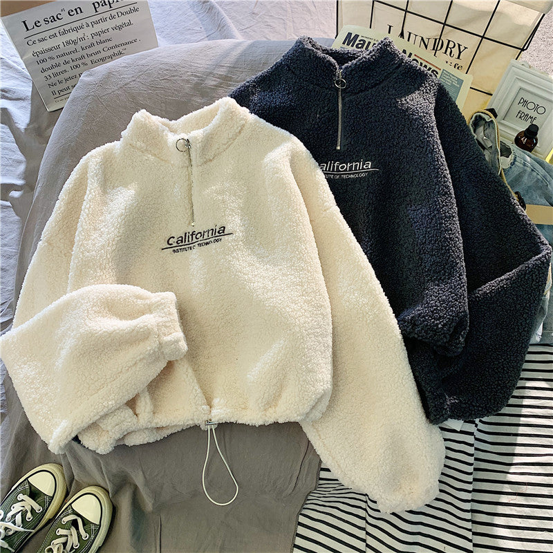 Velvet Padded Lambskin Short Sweater