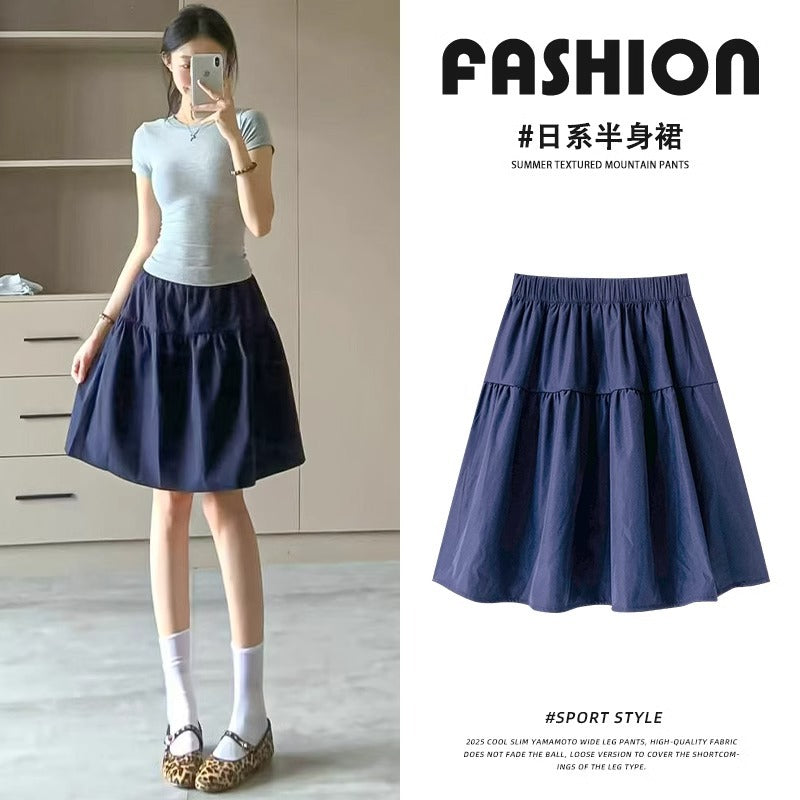 Retro High-Waist A-Line Skirt – Tibetan Blue Summer Style