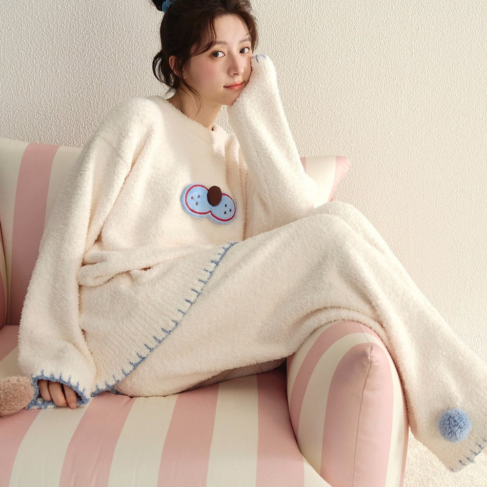 Women’s Half-Velvet Cute Cartoon Winter Pajama Set