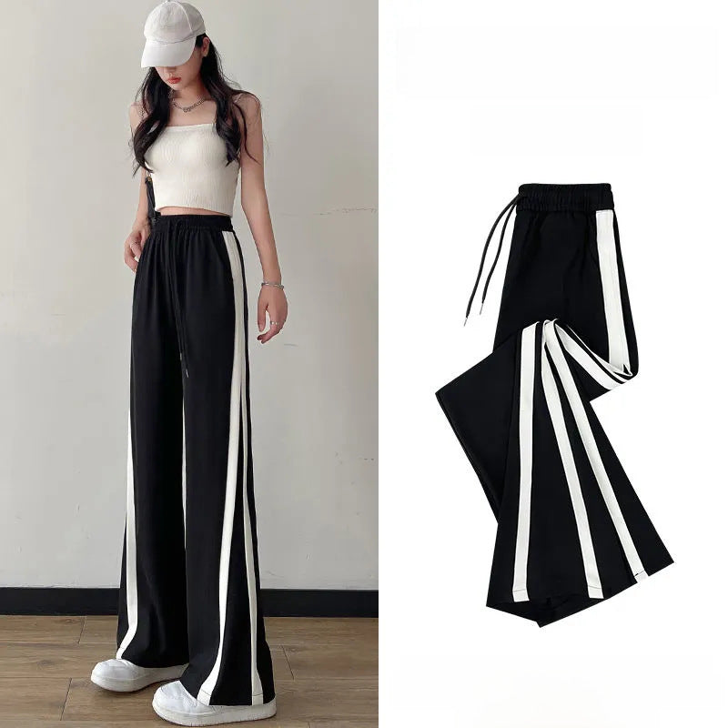 Ice Silk Black Wide-Leg Pants – Summer High-Waist Comfort