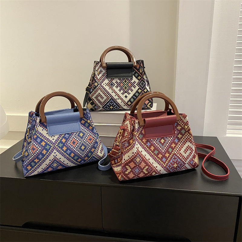Plaid Ethnic Style Summer Shoulder Bag