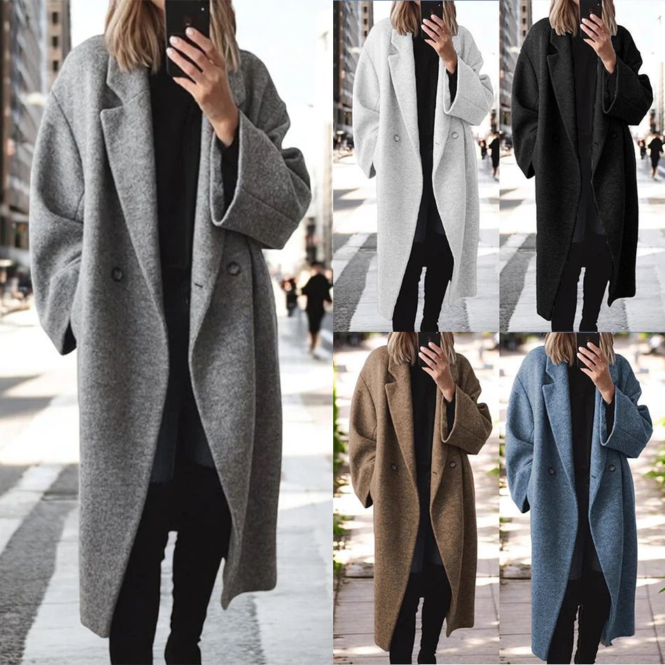 Winter 2025 Women’s Woolen Long Windbreaker Jacket Multi-Color