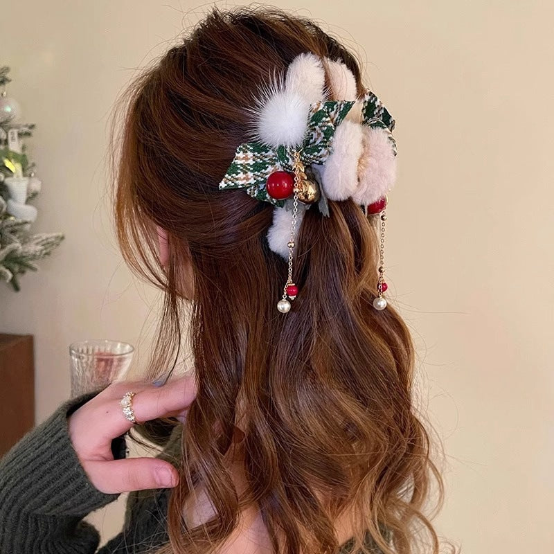 Korean Plush Bow Hair Clip – Winter Shark Style