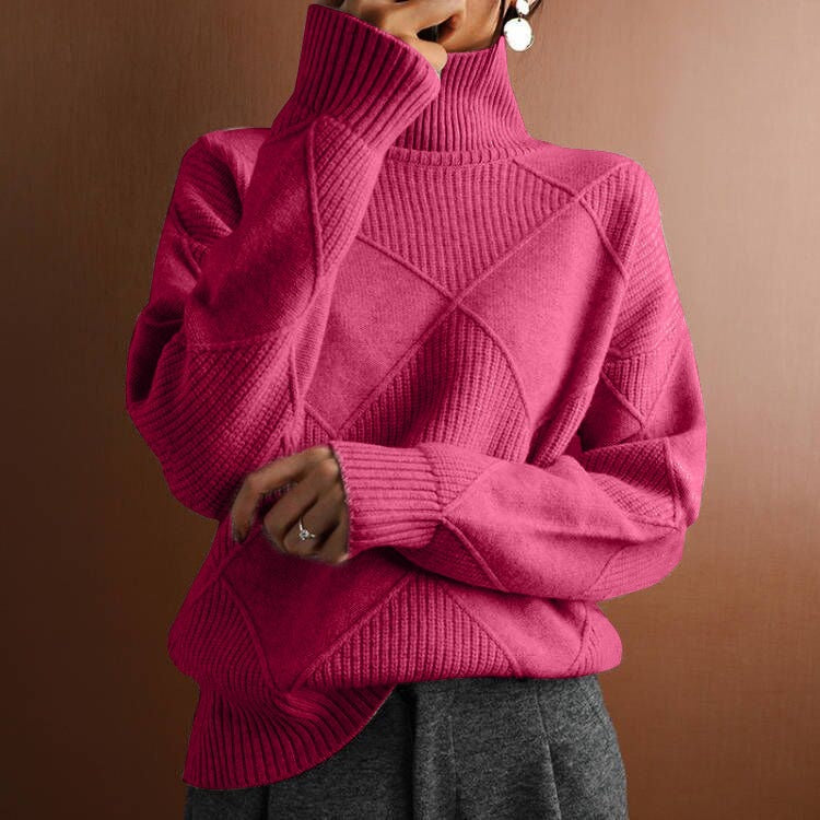European Style High Collar Quilted Knitwear Women