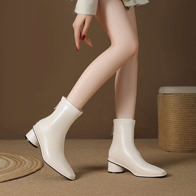 Square-Toe Thick Heel Chelsea Boots for Women