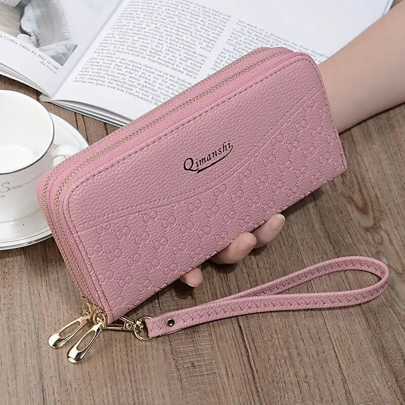 Lychee Pattern Mobile Wallet – Double Zipper Bag