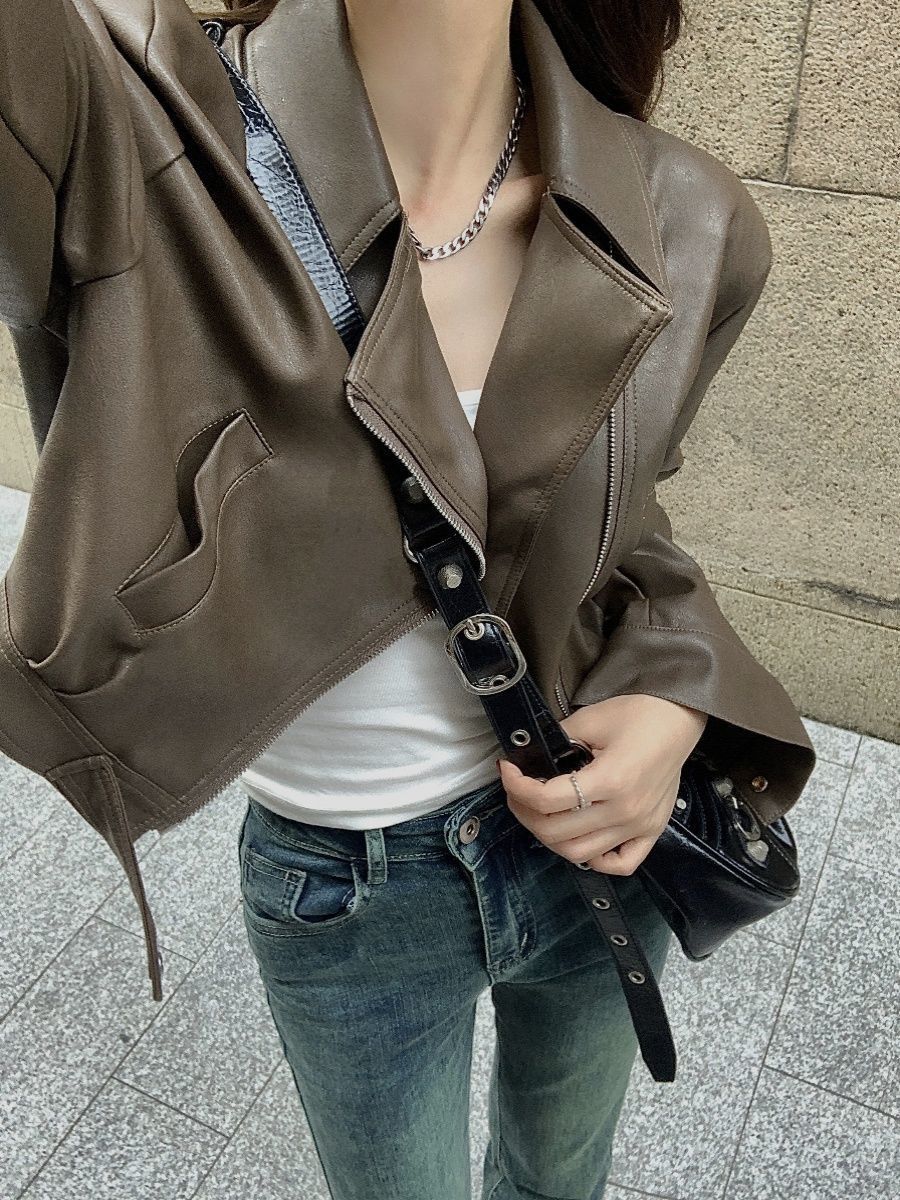 Women European Style PU Leather Short Biker Jacket