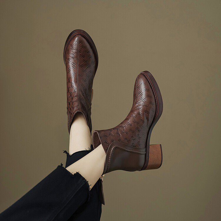 Women’s Western Leather Short Boots Spring & Fall 2025