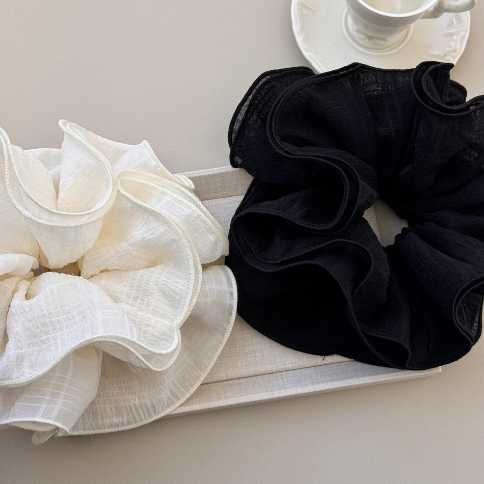 Milky White Pleated Oversized Hair Tie