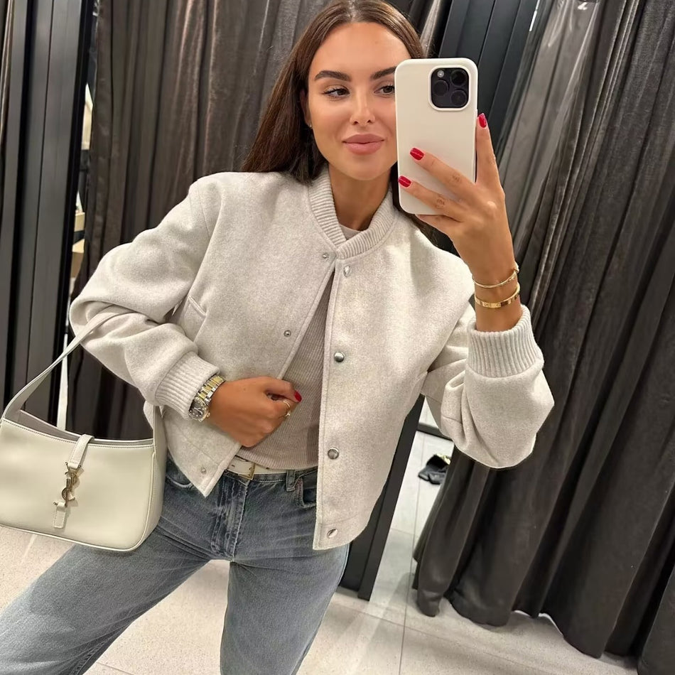Women’s Short Bomber Jacket Casual Long-Sleeved