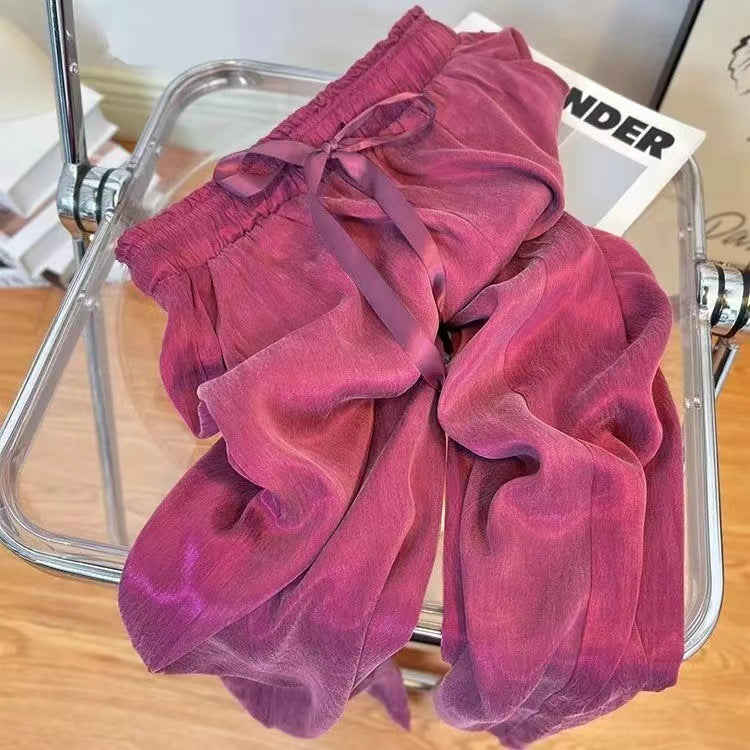 Purple Ice Silk Wide-Leg Pants – 2024 Summer Casual Fit