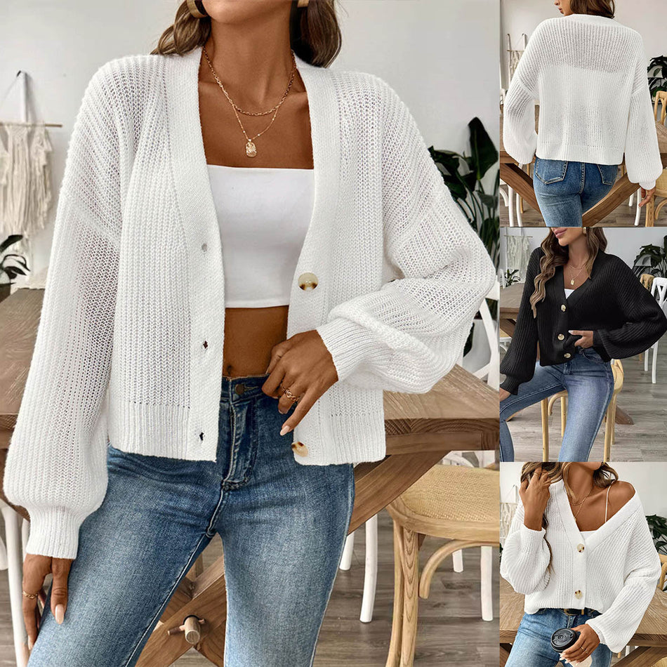 Women’s Knitted Sweater Cardigan Short Button Jacket