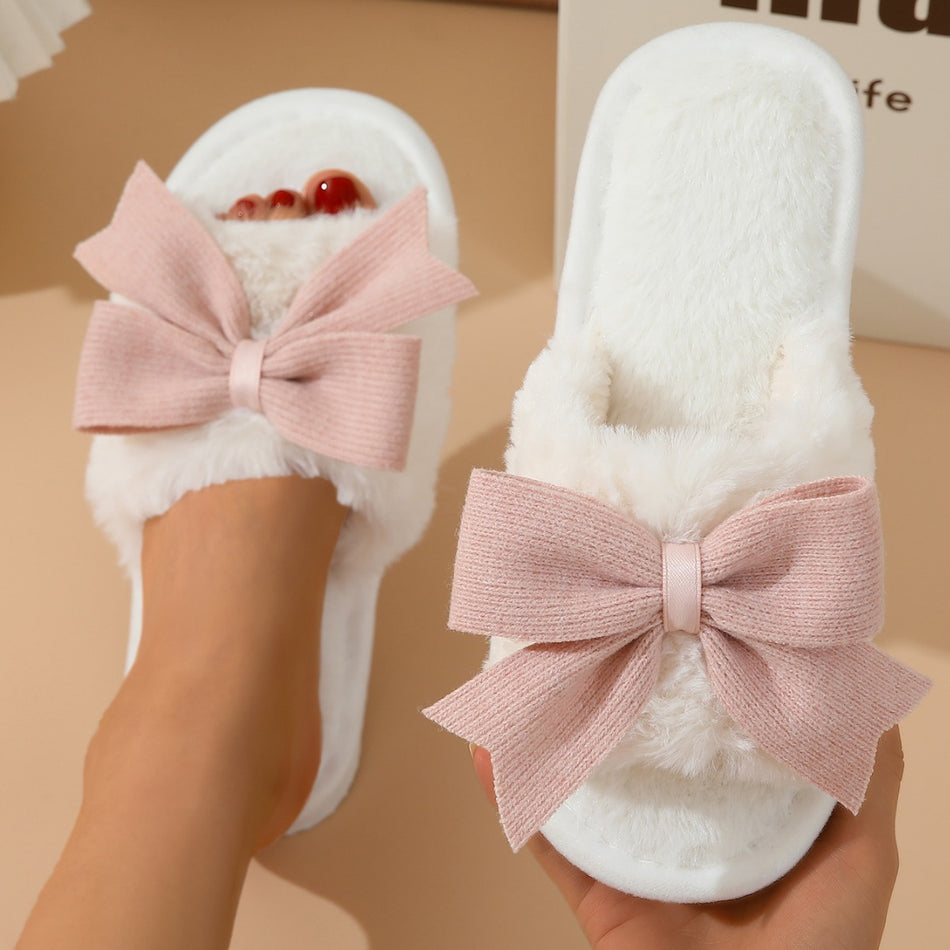 Cute Bow & Heart Cotton Slippers – Warm