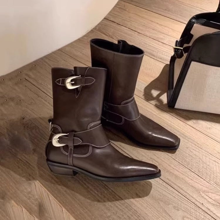 Leather Winter Mid-Calf Cowboy Boots