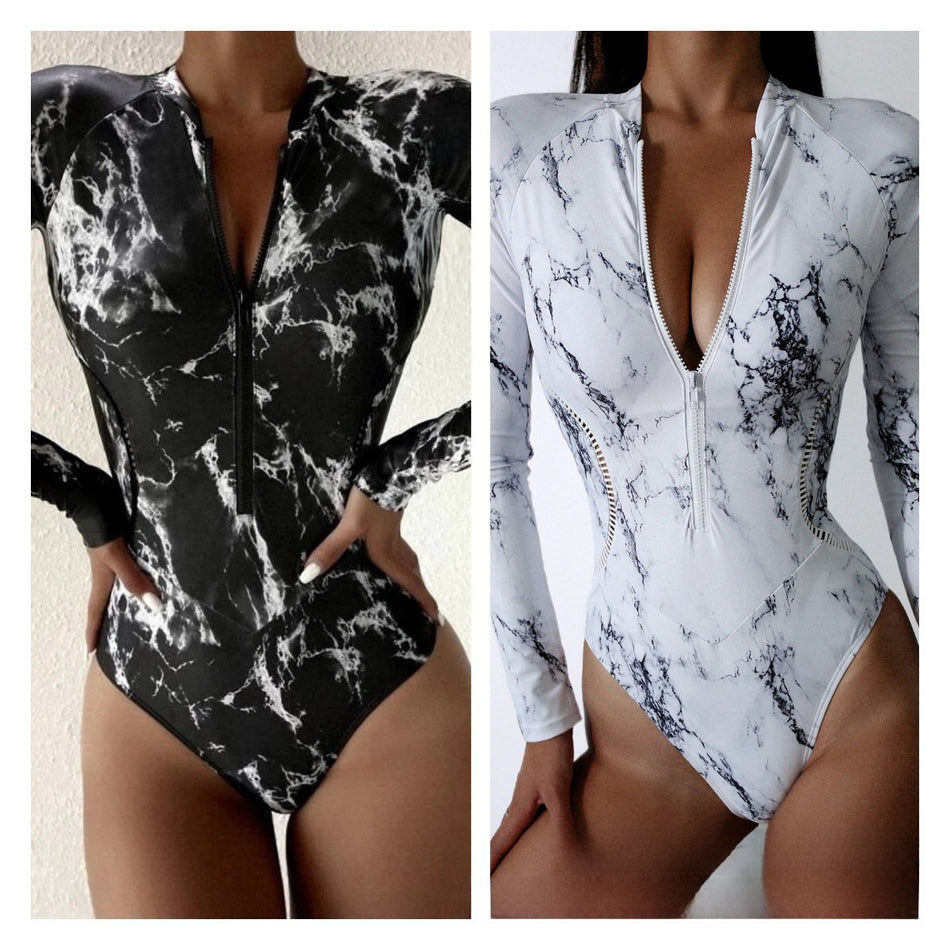 Long Sleeve Zipper One-Piece Swimsuit for Women