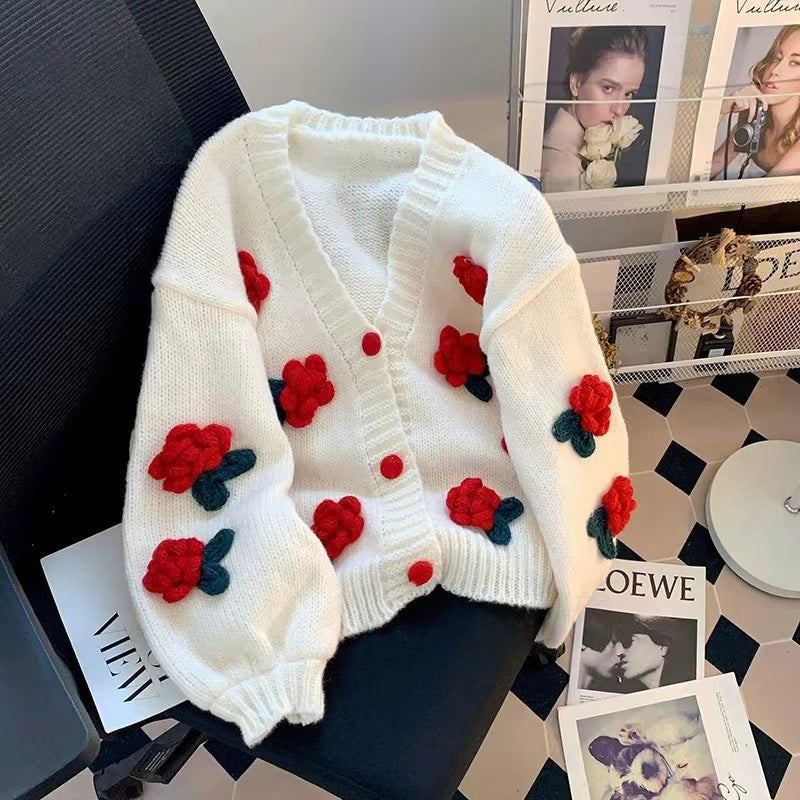 Korean Style Flower Knit Cardigan