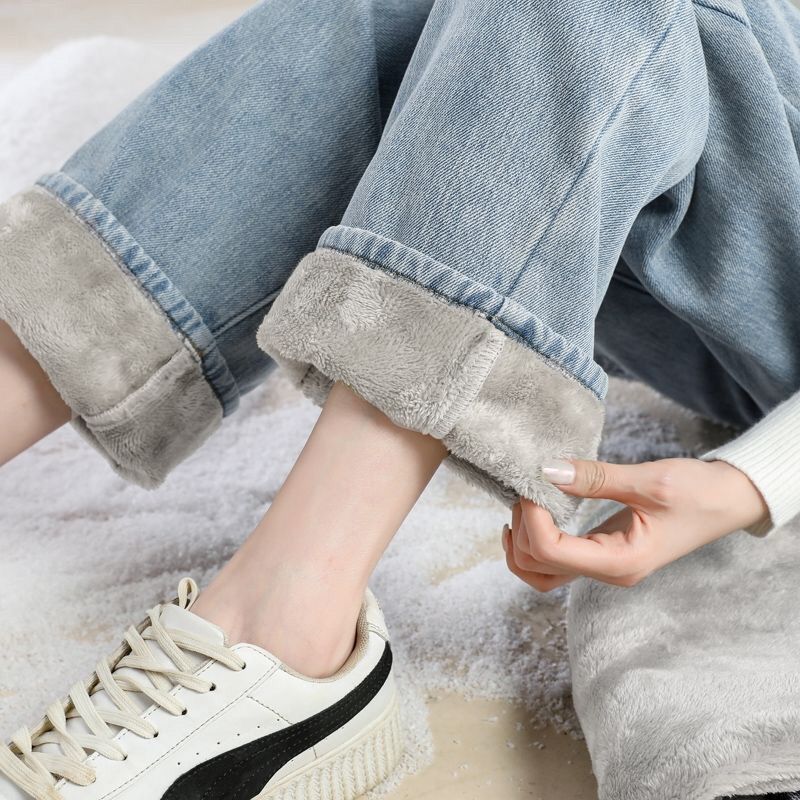 Winter Warm High-Waist Velvet Wide-Leg Jeans