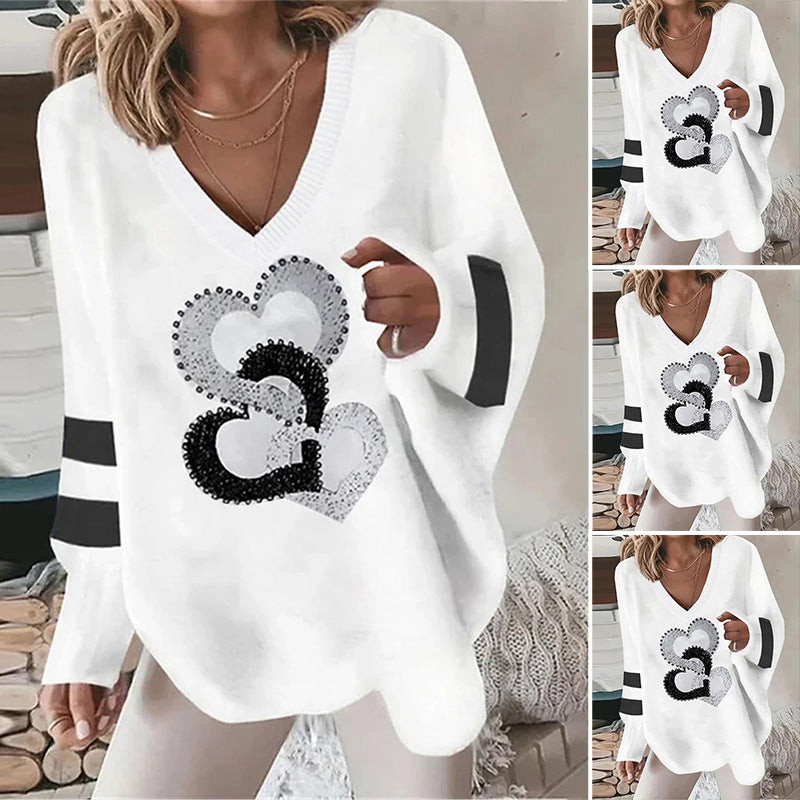 Casual V-Neck Loose Sweatshirt