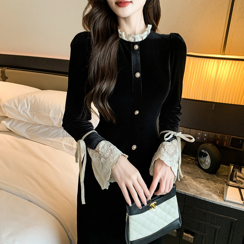 Hepburn-Style Velvet Little Black Dress