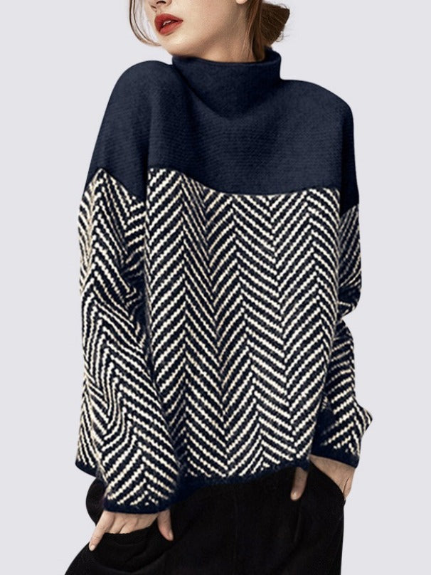 French Style Turtleneck Striped Loose Sweater