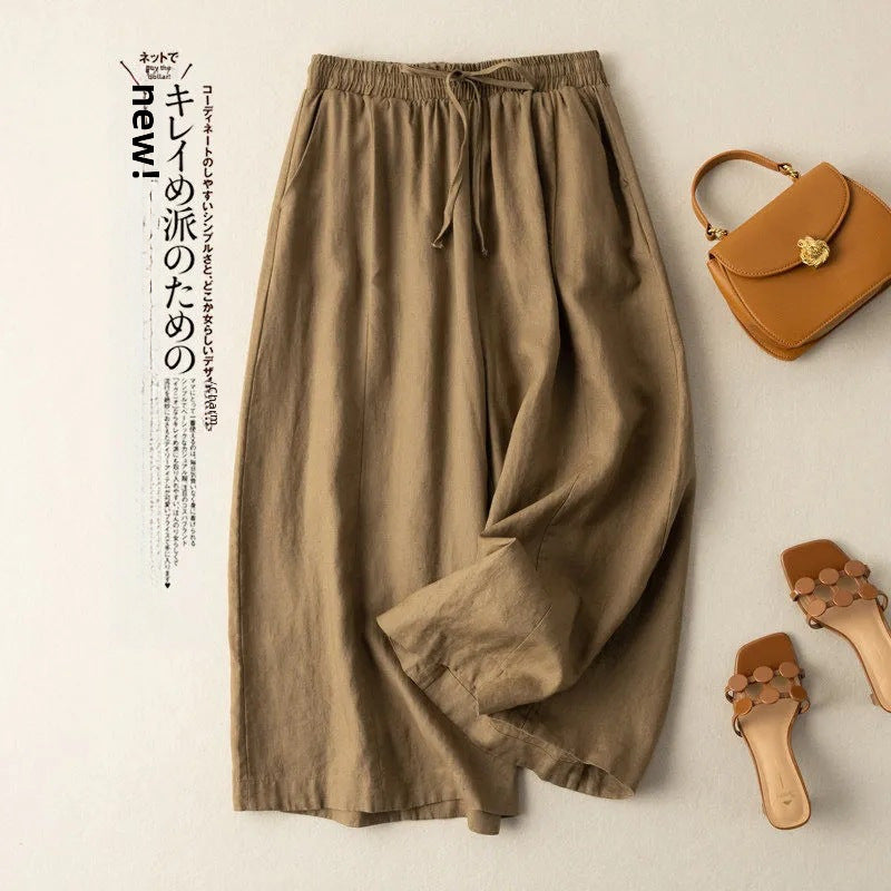 Cotton-Linen Cropped Wide-Leg Pants – High Waist & Breezy Fit