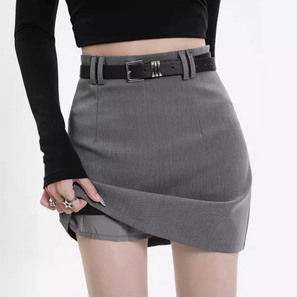 Slim Fit Gray Suit Skirt – High Waist A-Line Hip Skirt
