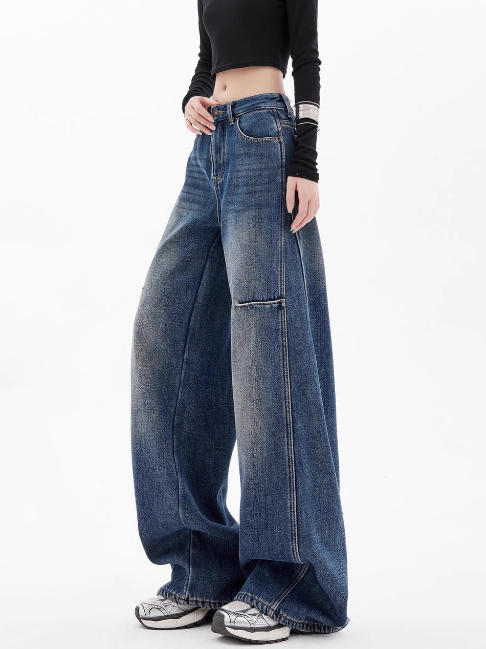 American Retro Ripped Wide-Leg Jeans Women