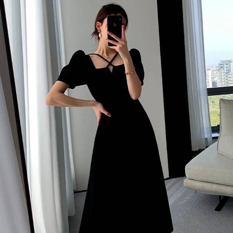 Elegant Square Neck Little Black Dress
