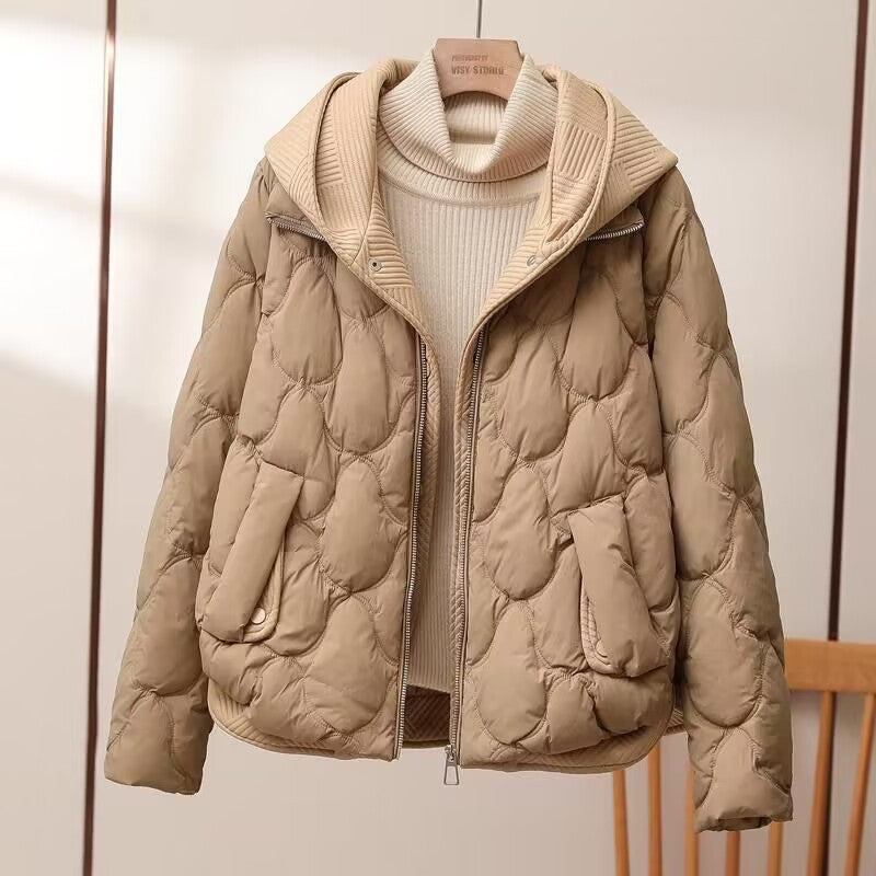 Knitted Hooded Short Down Cotton Jacket