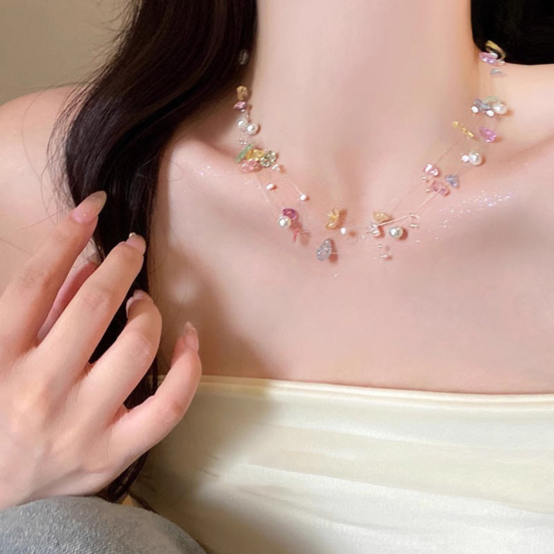 Colorful Stone Pearl Clavicle Necklace – Summer