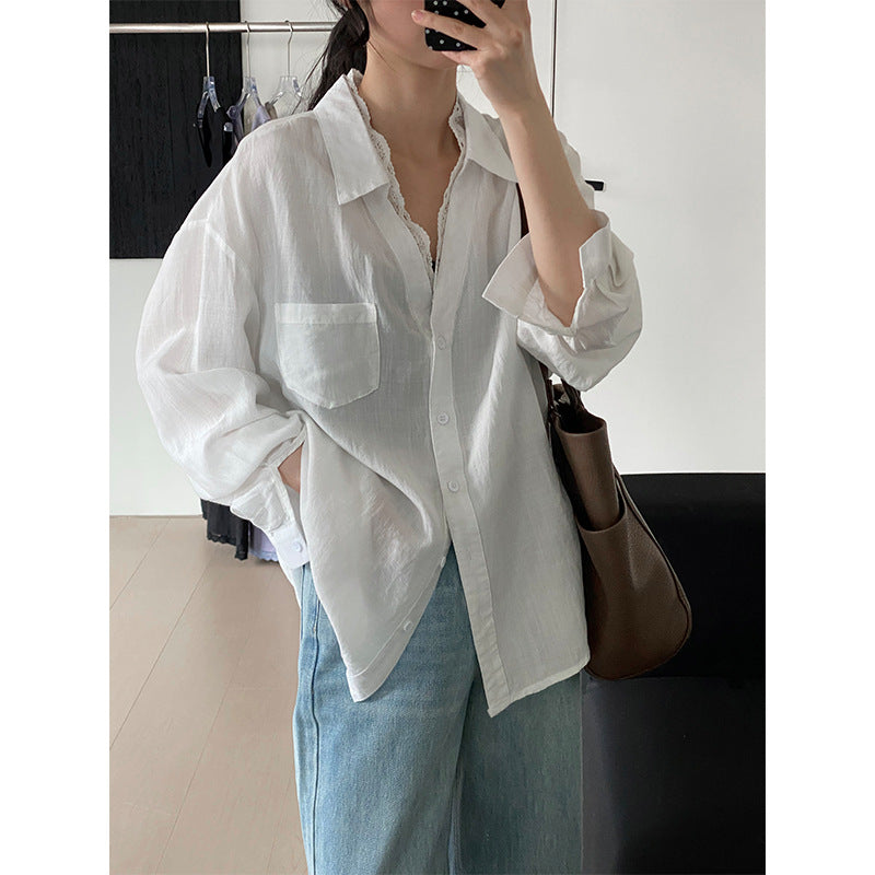 Tencel Ramie V-Neck Lace Shirt – Korean Comfort Wear