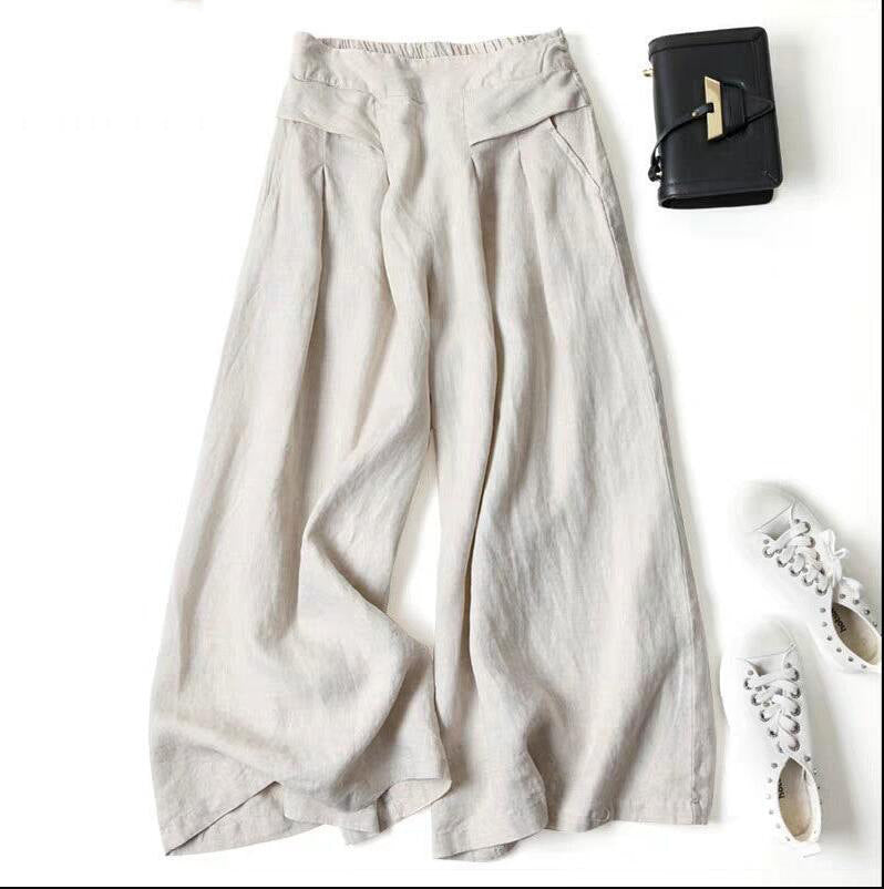 Artistic Cotton Linen Wide-Leg Culottes